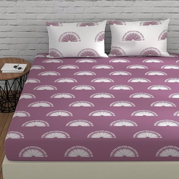 Huesland by Ahmedabad Cotton 144 TC Cotton Bedsheets for King Size Bed with 2 Pillow Covers | Sunrise | Grape Purple & White