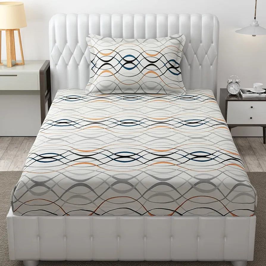 Fresh From Loom Bedsheet Single Size Microfiber Bed Sheet for Single Bed Floral Design Bed Spread with 1 Pillow Covers 144 TC White