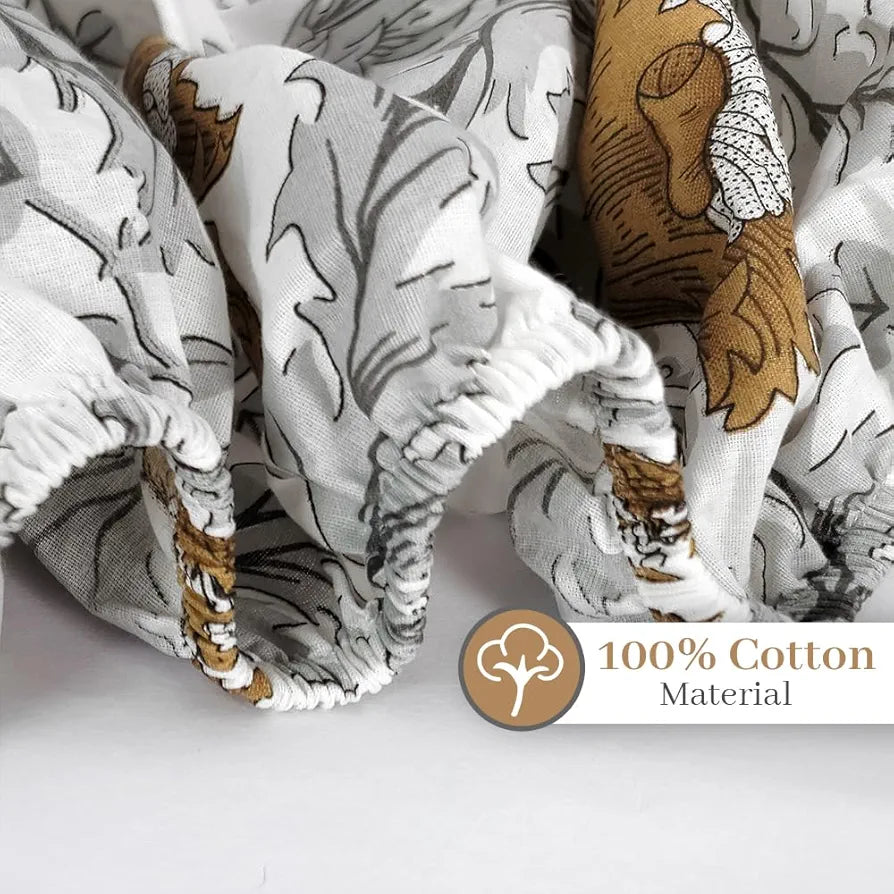 Divine Casa 144 TC Floral Print Brown Skin Friendly 100% Cotton Fitted Bedsheets King Size Colour Biscuit