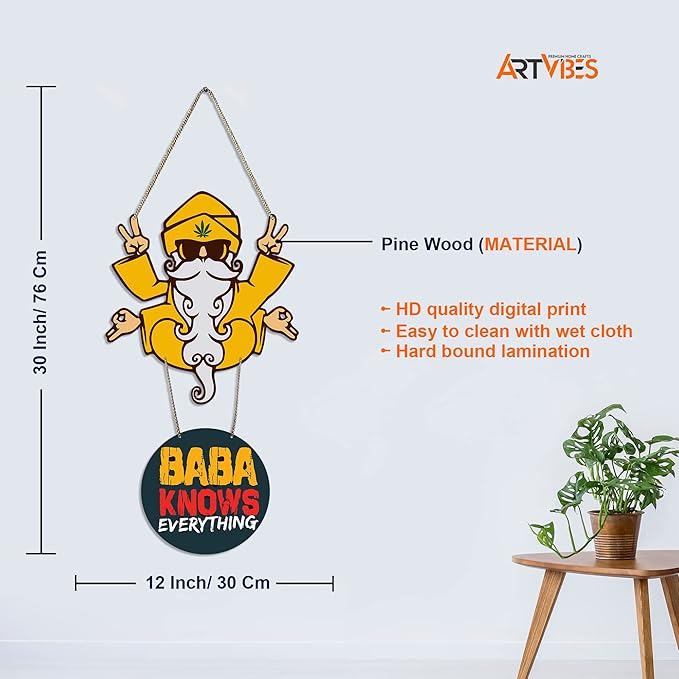 Artvibes Baba Knows Printed Wooden Wall Hanger With Quotes for Home Decor | Artworks Hangings