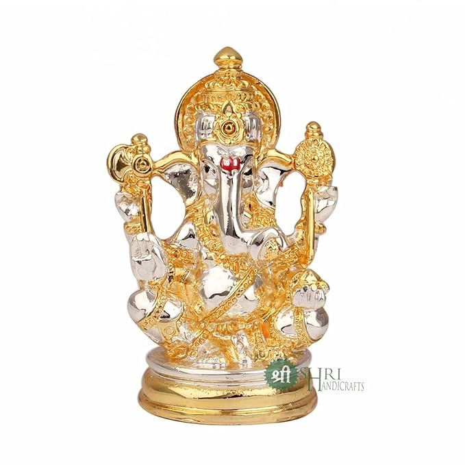 Indicast Lord Ganesha Idol Gold & Silver Plated Murti for Good Luck & Success Home Decor & Gifts