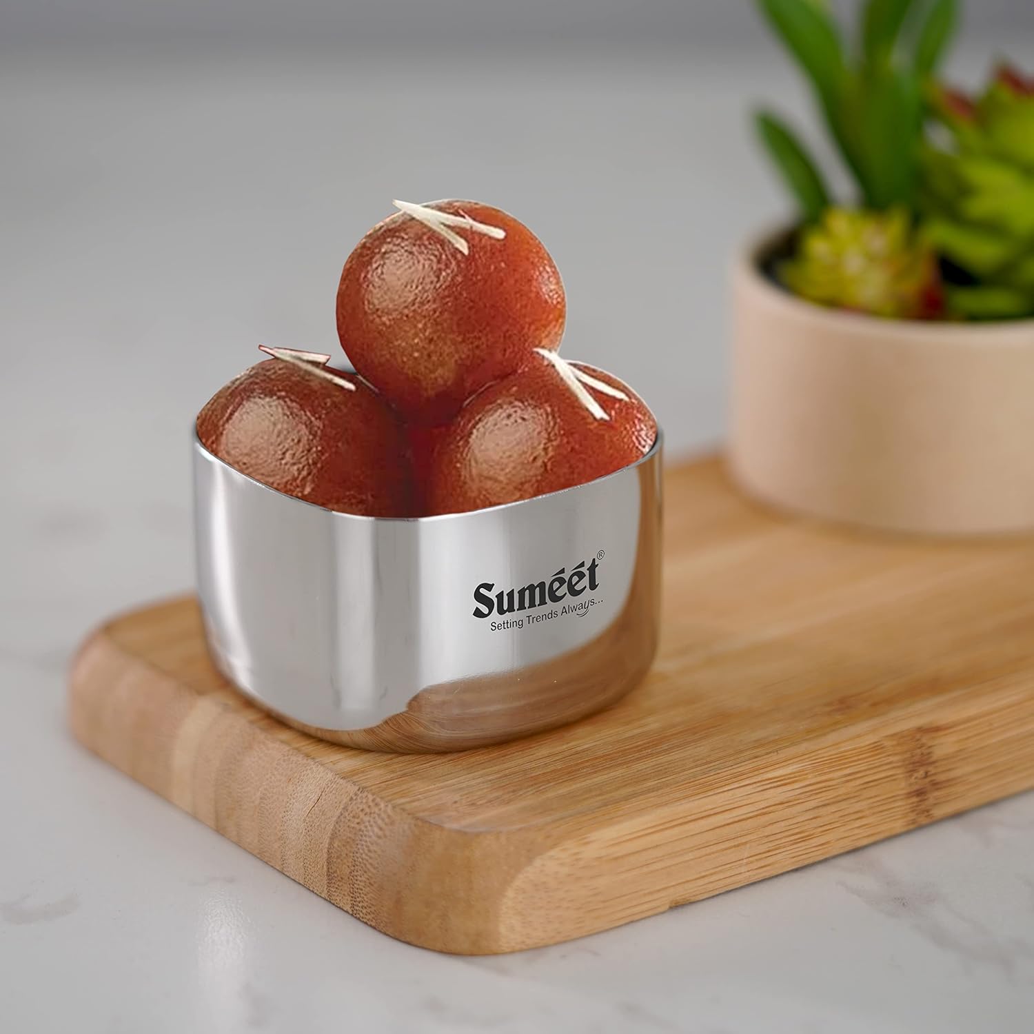 Sumeet Heavy Gauge Stainless Steel Square Bowl Set of 6pc 150 ml Each Silver