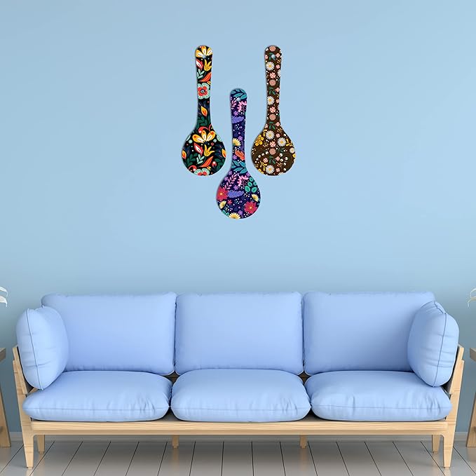 Artvibes Madhubani Art Wooden Wall Hanger for Home | Home Decor Hanging Items | Set of 3