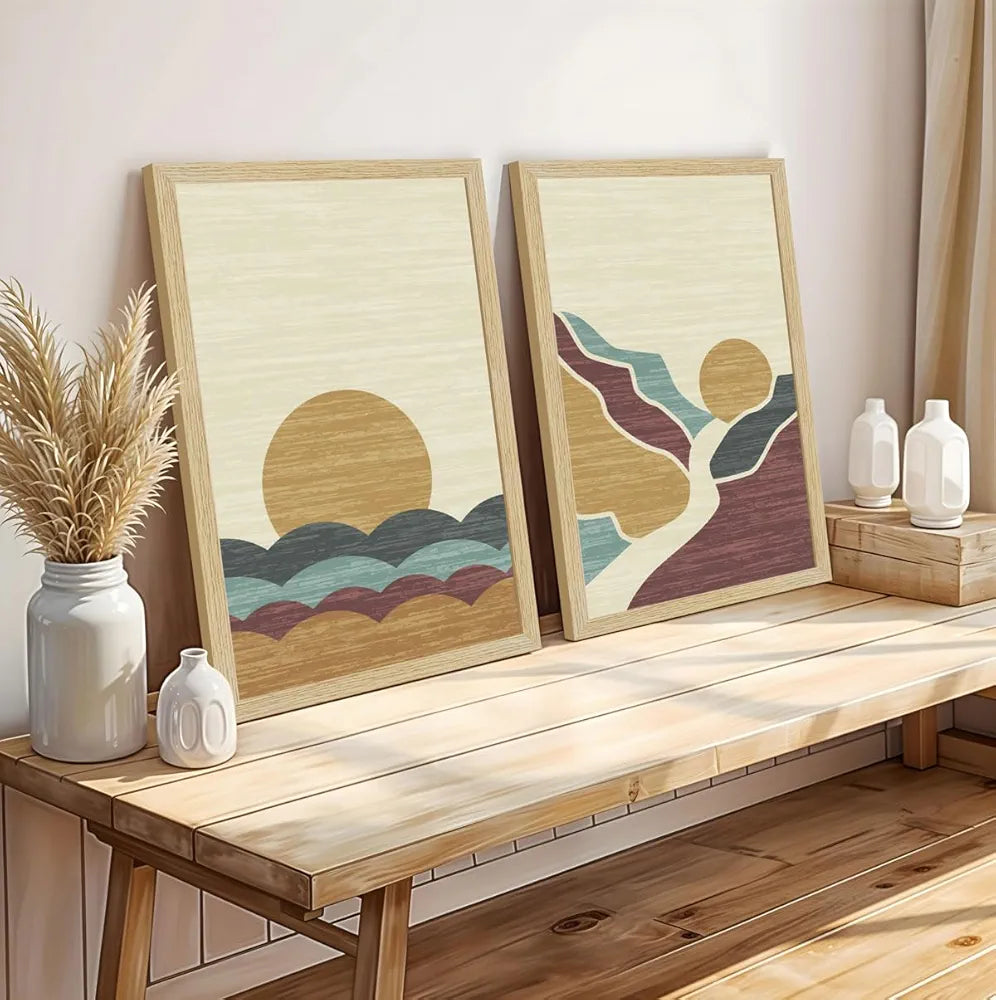 ArtX Paper Boho Aesthetic Wall Decor Paintings with Frame Set Of 2