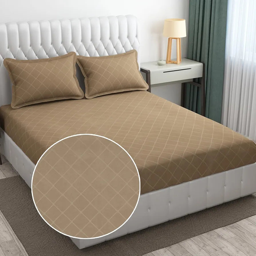 Fresh From Loom King Size BedsheetMicrofiber Rotary Printed With 2 Pillow Covers 144 TC Dark Beige Barfi
