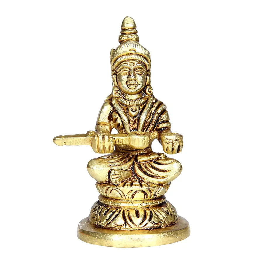 Anciently Brass Annapoorani Statue | Brass Annapurna Devi Idol | Annapurani Silai Brass, 8.5cm Height, Gold Colour - 