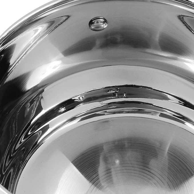 Vinod Almaty Stainless Steel Saucepot With Glass Lid 1.3 Litre, 14 Cm | 2.6mm Thick Base | Triply Casserole | Sturdy Riveted Handle