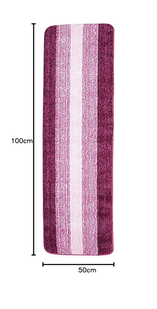 Saral Home Microfiber Striped Rectangle Anti-Skid Runner Colour Pink