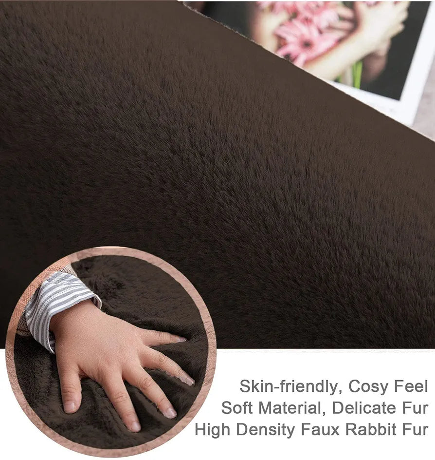 Luxe Home International Rabbit Fur Mat Soft Anti Slip Skid Ruffle Rectangular Mats 45X75 Cm  Colour Chocolate