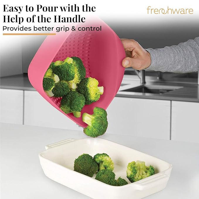 Frenchware 1 Unit Plastic Colander With Handles, Premium-grade Plastic, 100% Food Safe | Dishwasher Safe | Peach Colour