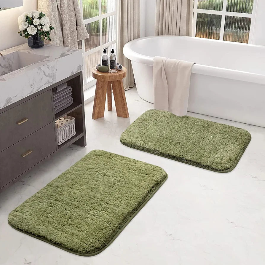 Luxe Home International Bath Mat Super Soft Ultra Absorbent Rectangular Mat Colour Green (Pack of 2)