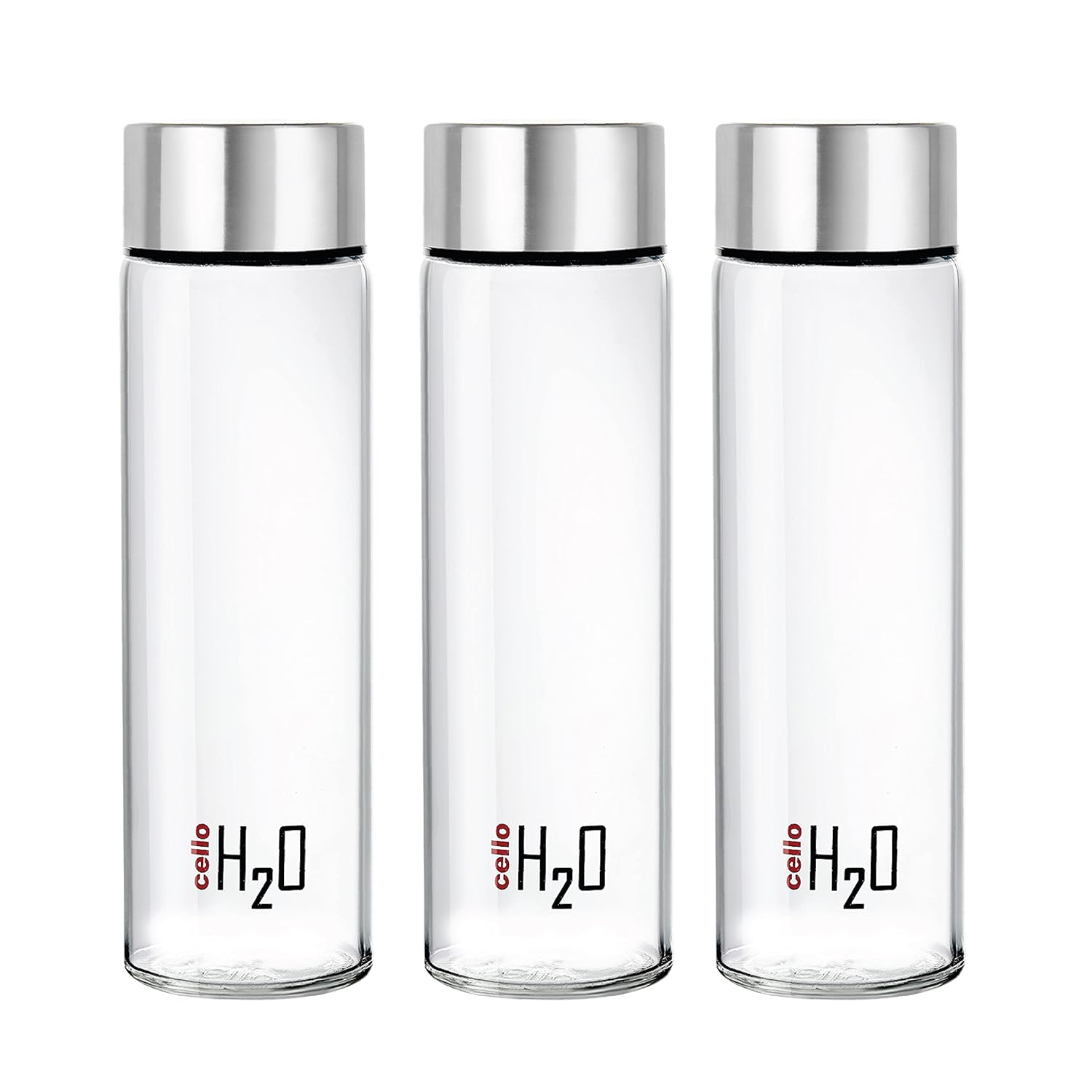 Cello H2o Steelox Glass Water Bottle | 920 Ml | Set of 3 | Silver