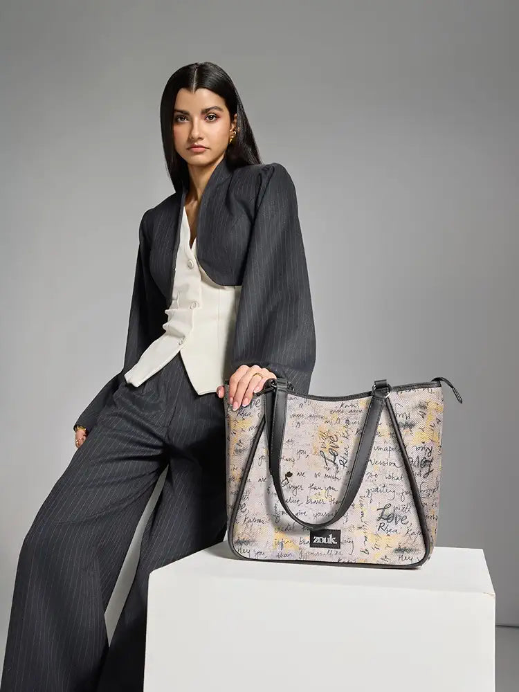 Zouk Naisha Tote Bag With Jute & Leather