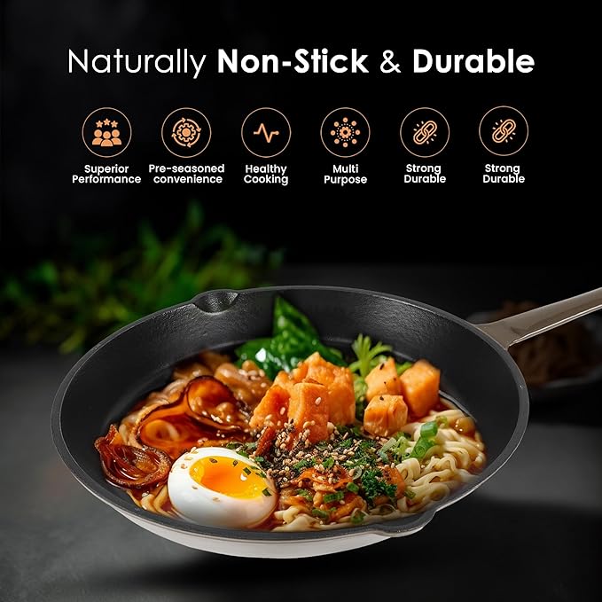 Solara Premium Cast Iron Enamel Base Frying Pan 25 Cm With Handle | Cast Iron Fry Pan | Cast Iron Cookware