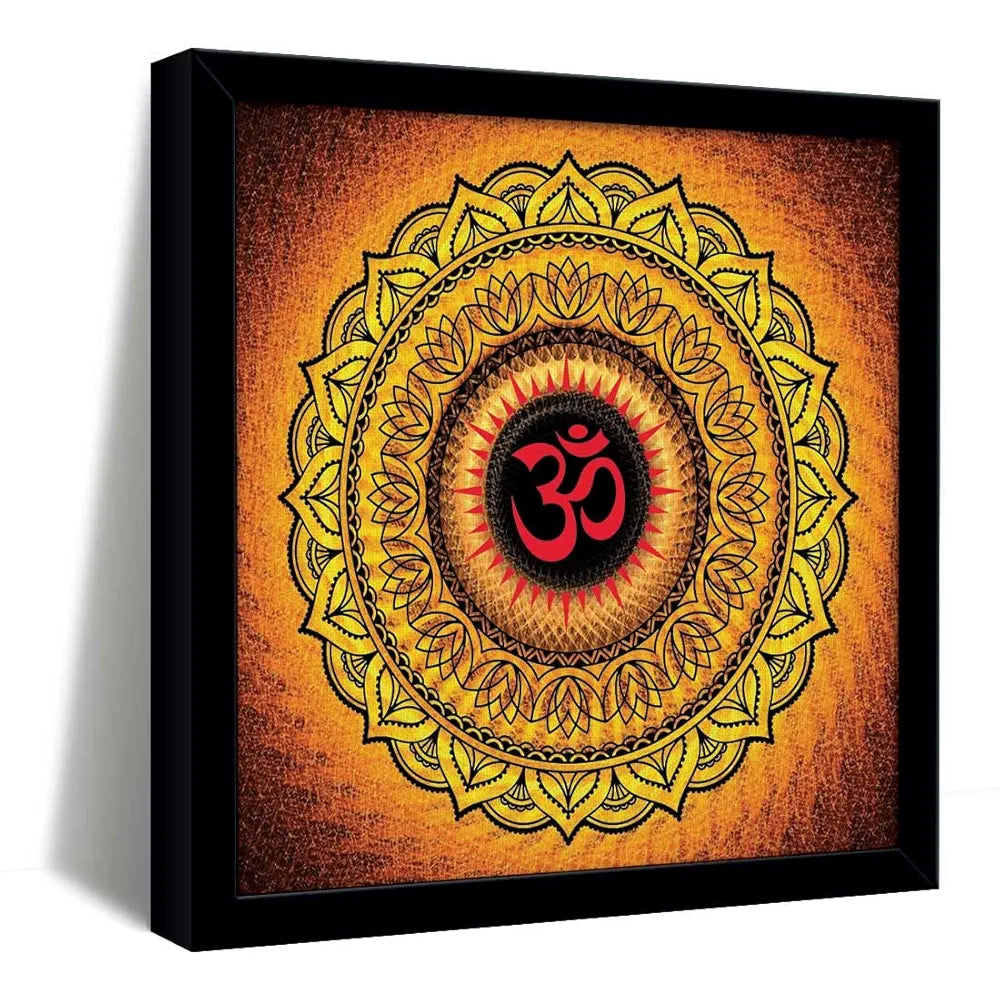 ArtX Oranage OM Mandala Big Canvas Painting With Frame