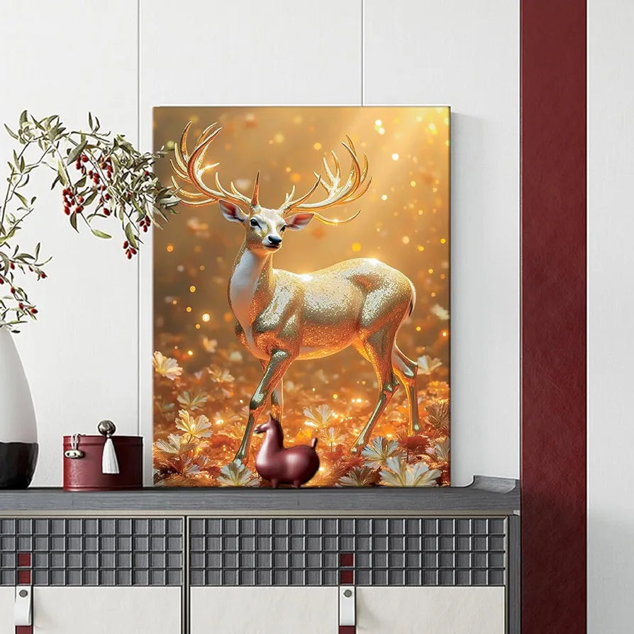 ArtX Canvas Vastu Golden Deer Wall Painting Big Size Canvas Painting