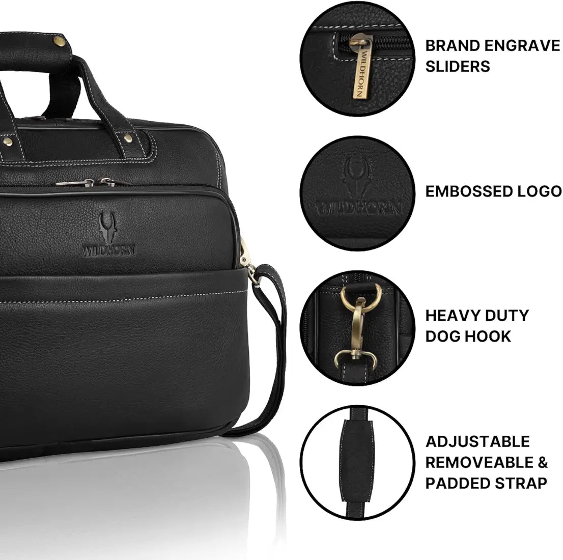 WildHorn Classic Leather 16 inch Laptop Messenger Bag for Men I Office Bags I Travel Bags I Carry Handles with Adjustable Strap I Dimension: L- 16 inch H-12 inch W- 4 inch