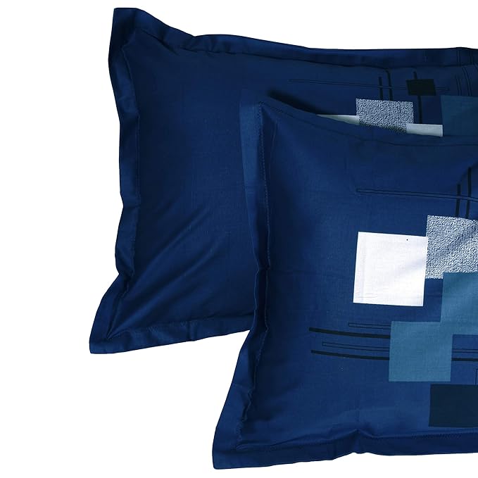Story@Home Bedsheet for Double Bed Cotton White & Blue 2 Pillow Covers White & Blue Colours