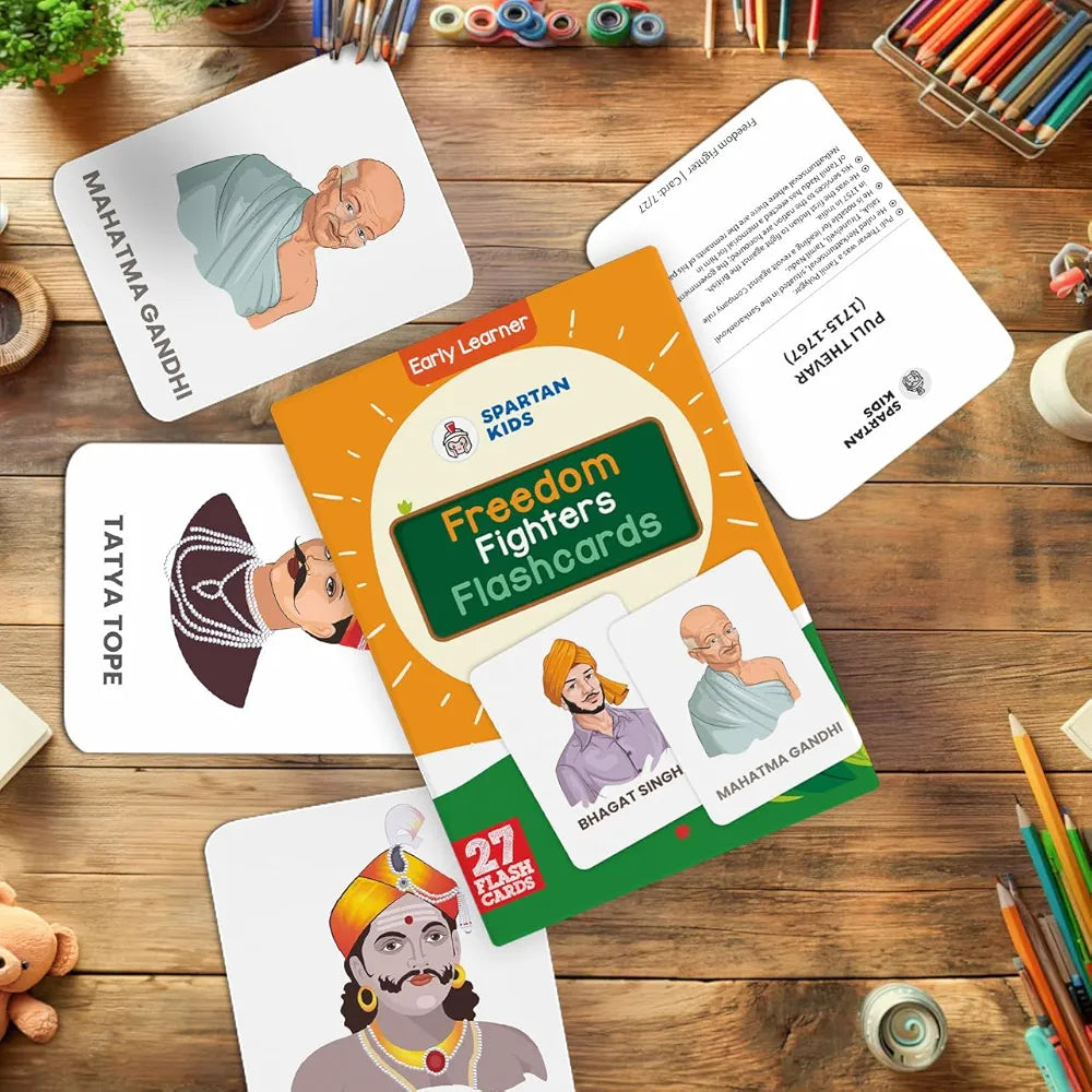 SPARTAN KIDS Freedom Fighters Flash Cards for Kids Cognitive_Skills| 27 Early Learning Flash Cards Easy & Fun Way of Learning 1 Year to 6 Years Babies