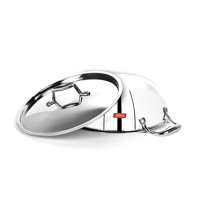 Sumeet Cook Smart TriPly Steel Aluminium Steel 3 Layers Kadhai with Lid - 1.1 Ltr - 18Cm
