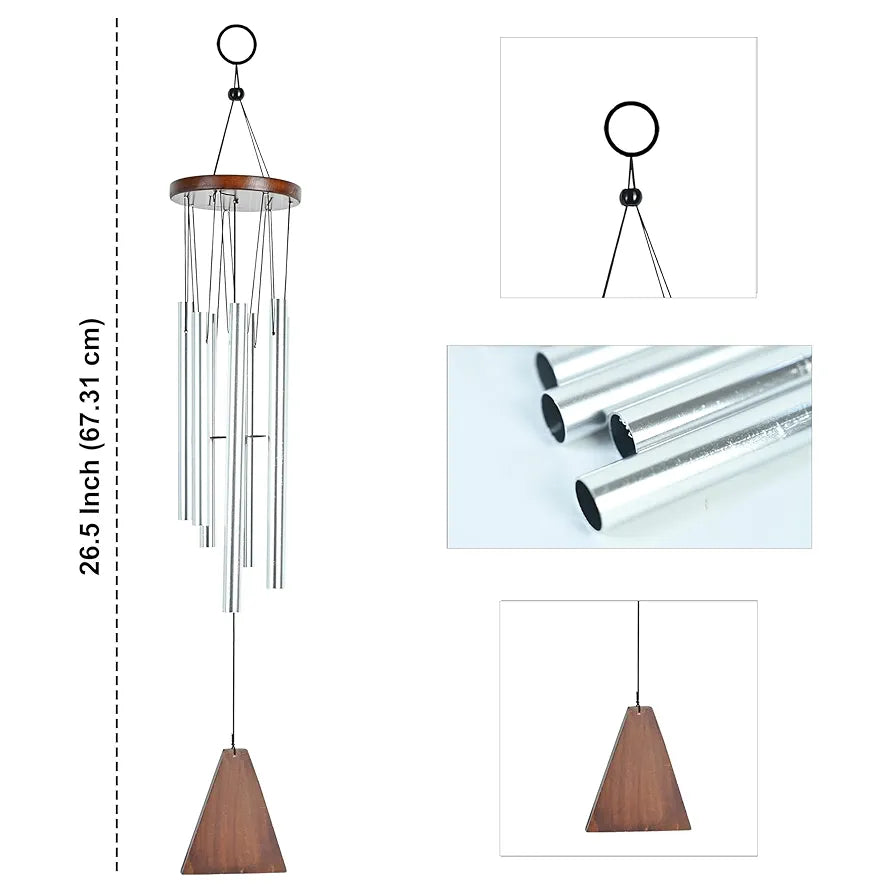 Wind Chimes – Silver 6-Pipe Hanging Showpiece Wind Chime -033-A