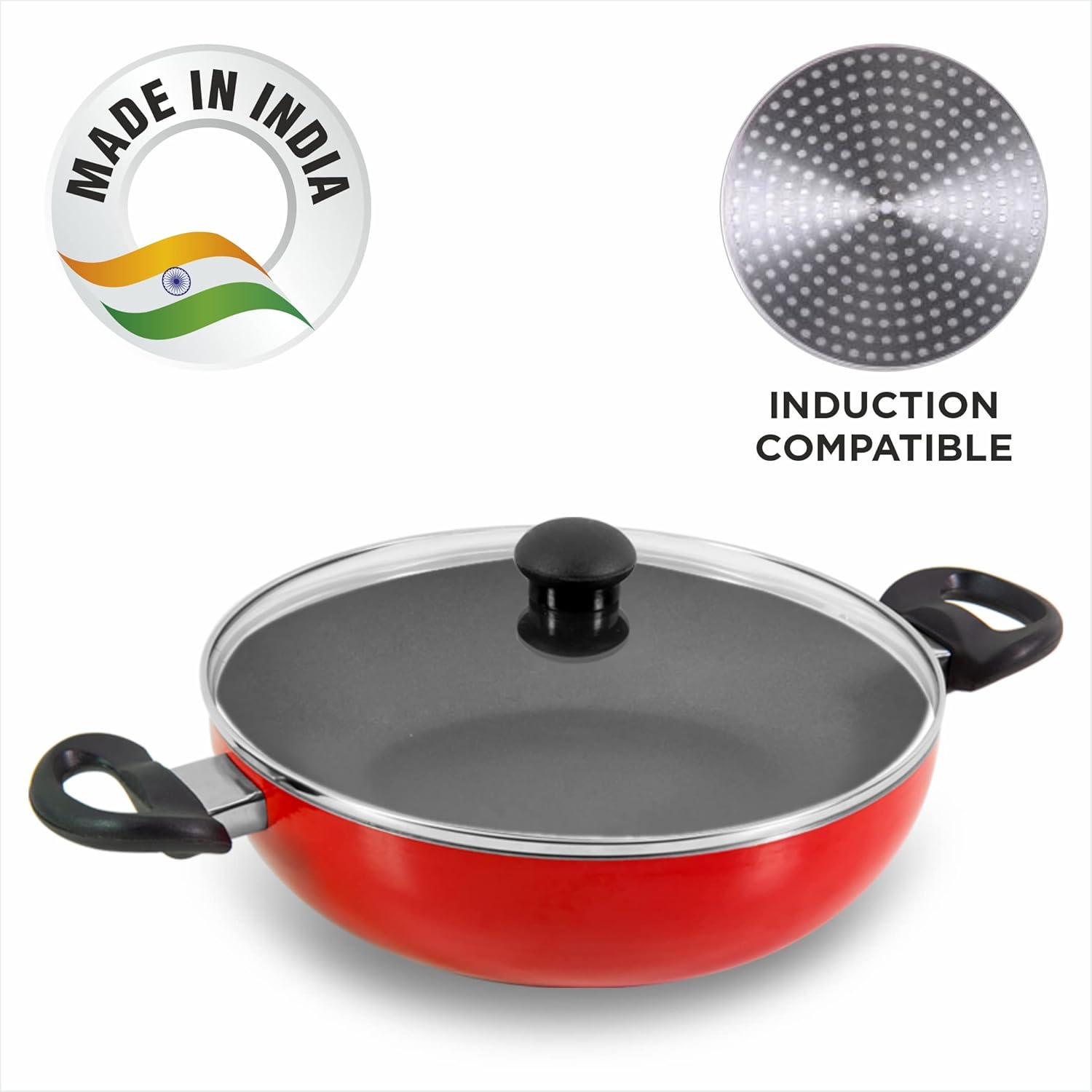 Butterfly Coral DLX Granite Non Stick Kadai with Glass Lid | Premium Virgin Aluminium | Induction Base