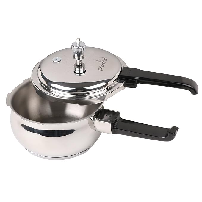 Pristine Stainless Steel Tri Ply Induction Base Outer Lid Handi Pressure Cooker 5.5 litres, Silver