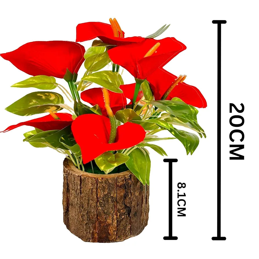 Artificial Anthurium Fake Flowers Potted Artificial Plants Indoors Natural Wooden Pot