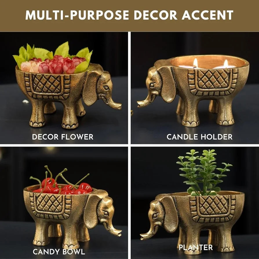 BEHOMA Aluminium Elephant for Good Luck | Statue for Home Decor Tabletop Living Room Office | Candle Holder Gift Showpiece for Valentine's Day, Birthday 