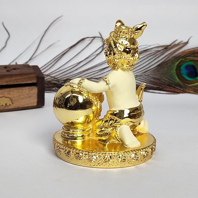Gold Art India Makhan Krishna Krishna Idol For Home Decor Laddu Gopal Murti For Gifting Two Tone