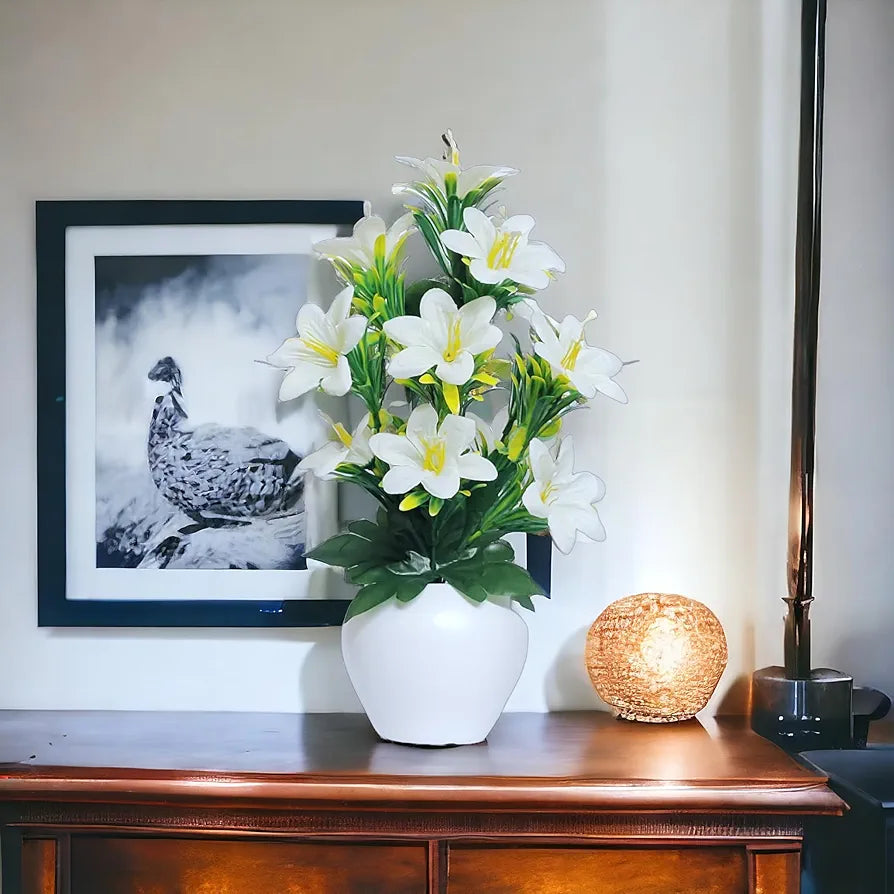 Artificial Plants for Home Decor Showcase Plants Flowers with Pot Fake Plant White