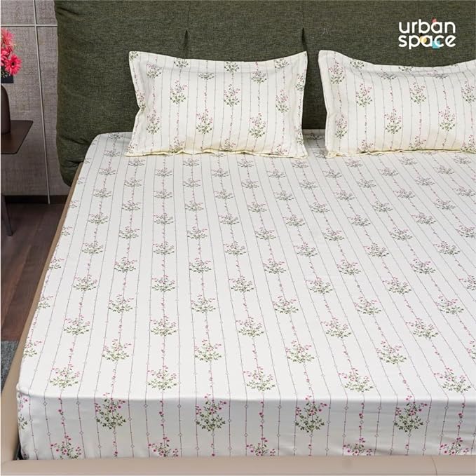 Urban Space Serene Bedsheet for Double Bed 2 Pillow Covers (Colour Sedum Pink)