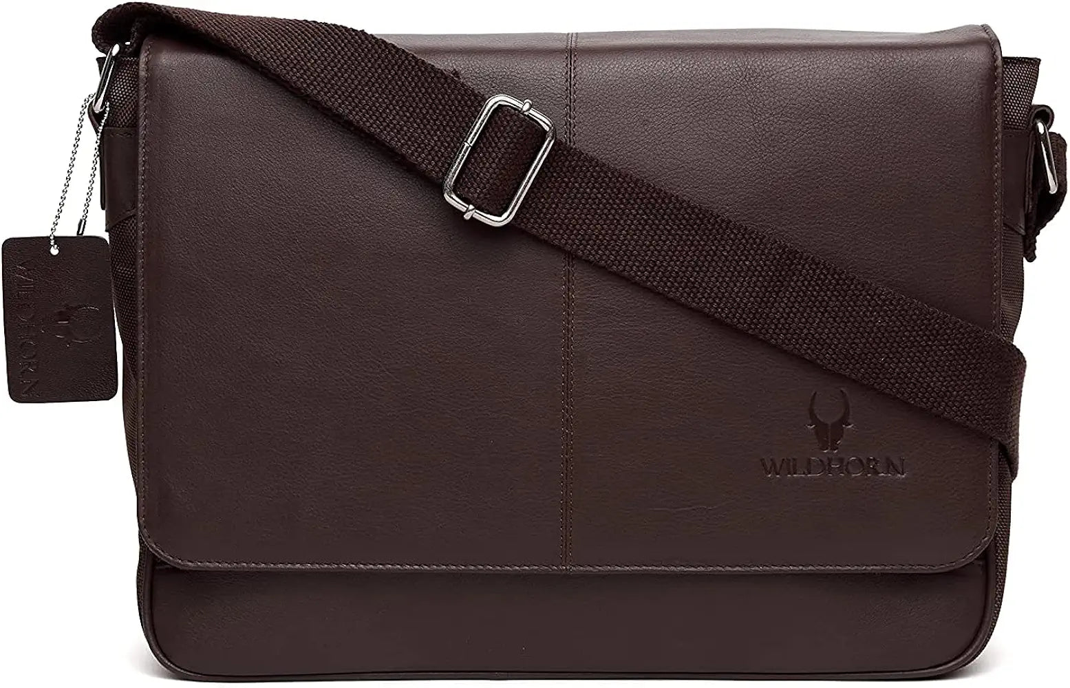 WildHorn Leather 13 inch Laptop Messenger Bag for Men I Padded Laptop Compartment I Adjustable Strap I Dimension: L- 14inch H- 10.5 inch W- 3.5inch