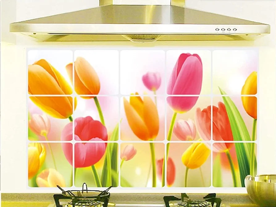 Jaamso Royals Multicolor Flower Wall Tiles Stickers Waterproof Tulip Flowers