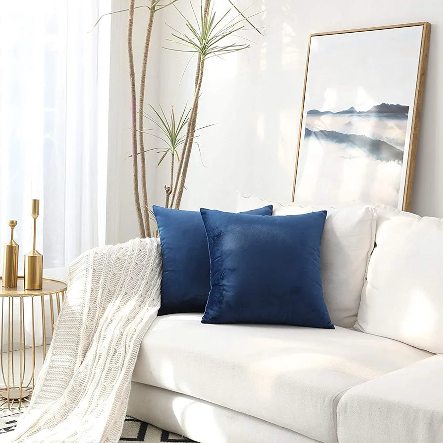 Aerohaven Premium Velvet Reversible Decorative Throw Pillow/Cushion Covers with Invisible Zipper Navy Colour (Pack of 2)