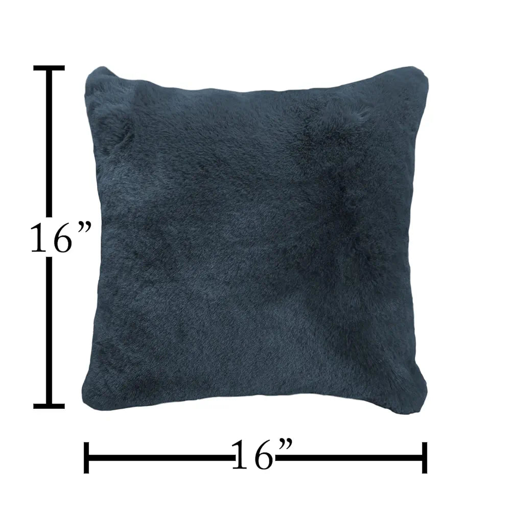 Luxe Home Cushion Cover One Side Rabbit Fur Plain Design Covers Set of 2 Anthra