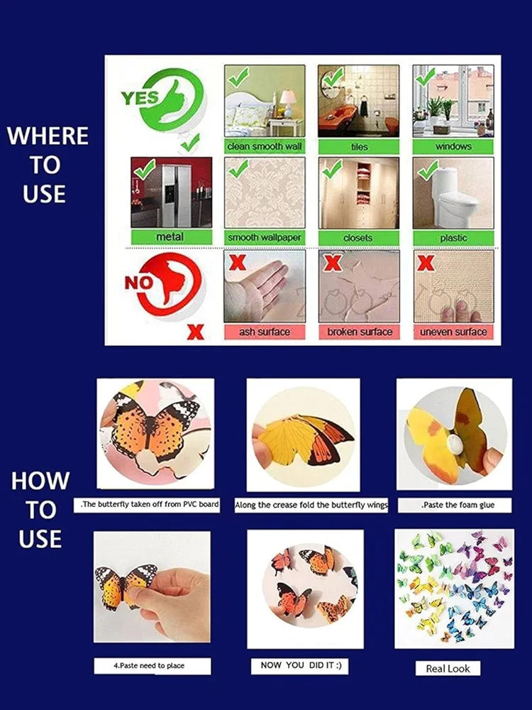 Jaamso Royals Multi 3d Magnet Butterfly Stickers -self-adhesive