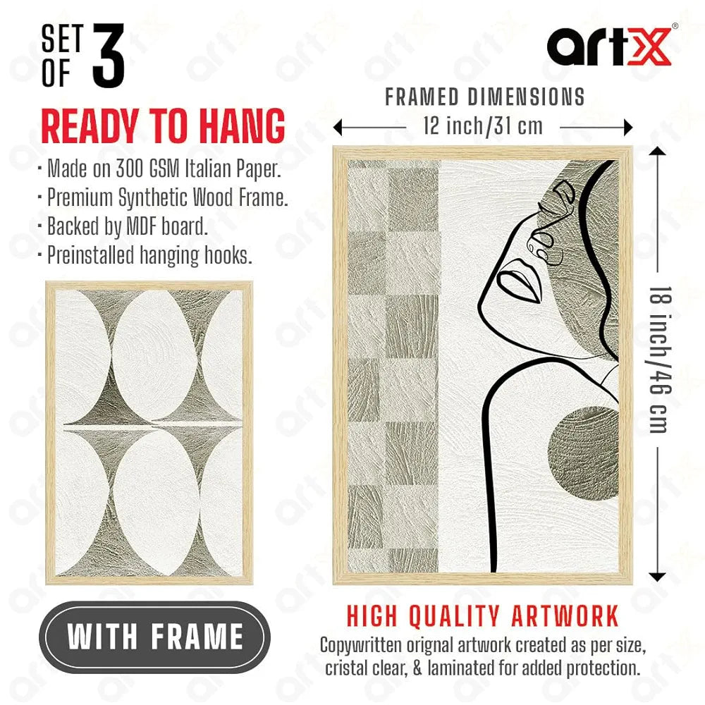 ArtX Paper Aesthetic Patterns Ferns Wall Painting Big Size Framed Painting Set Of 3