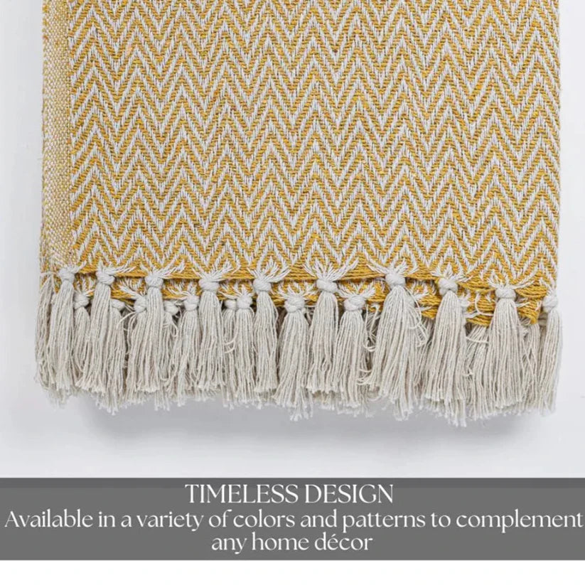 Homadorn All Season Cotton Weaved Throw Blanket Colour Yellow