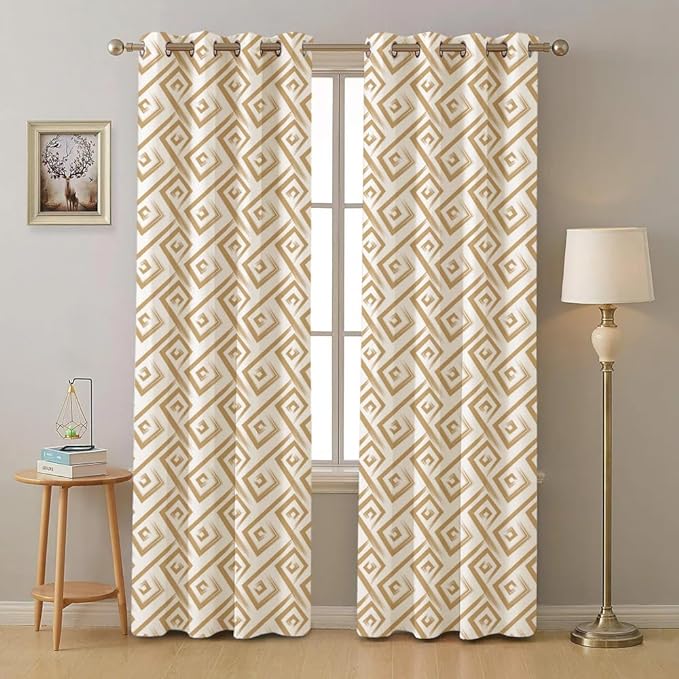 Urban Space Cotton Curtains for Door Pack of 2 Curtain with Eyelets and Tieback (Clour Basics Beige)