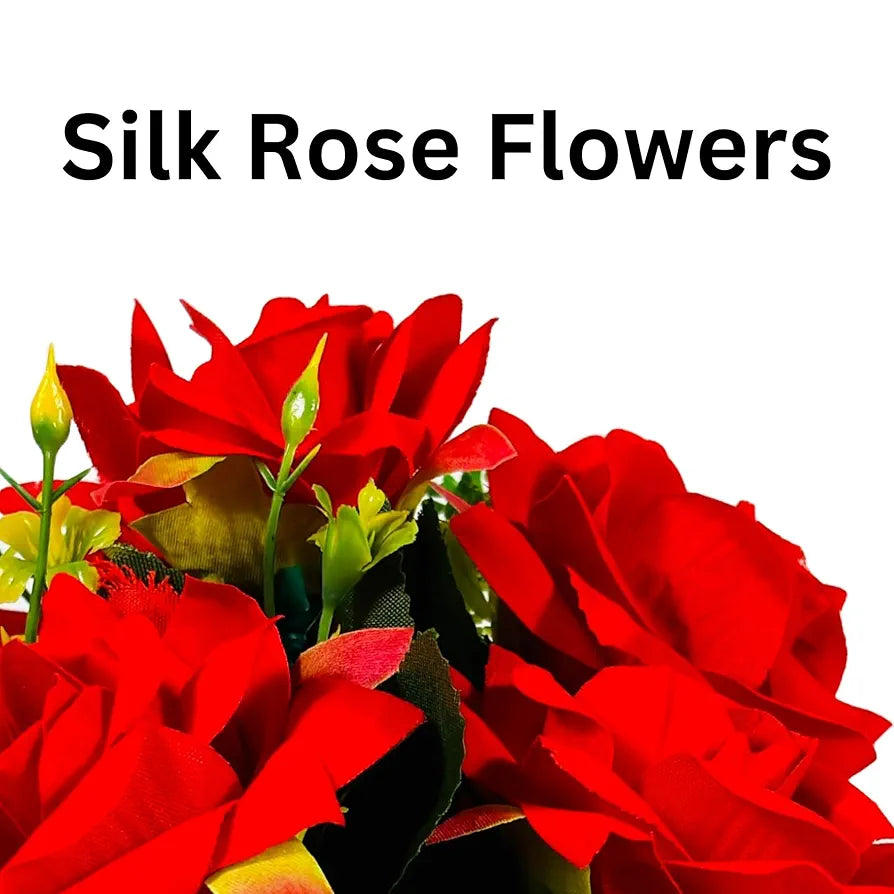 Artificial Silk Rose Fake Flowers Potted Artificial Plants Indoors Natural Wooden Pot