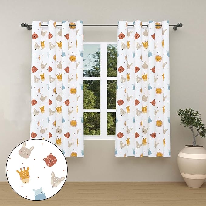 Haus & kinder Cotton Curtains Set of 2 for Bedroom Window Door Curtains | Colour Furry Smiles