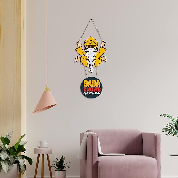 Artvibes Baba Knows Printed Wooden Wall Hanger With Quotes for Home Decor | Artworks Hangings