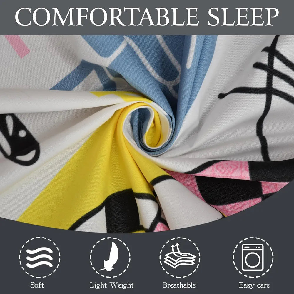 Fresh From Loom Hypoallergenic Glace Cotton Kids Elastic Fitted Bedsheet Rotary Printed Wrinkle Free With 2 Pillow Covers Aqua Pink 300 TC