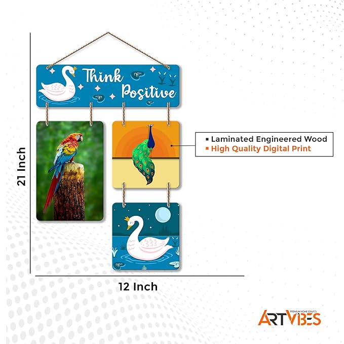 Artvibes Think Positive Decorative Wall Art Wood Hanging for Livingroom, Bedroom | Home Decor