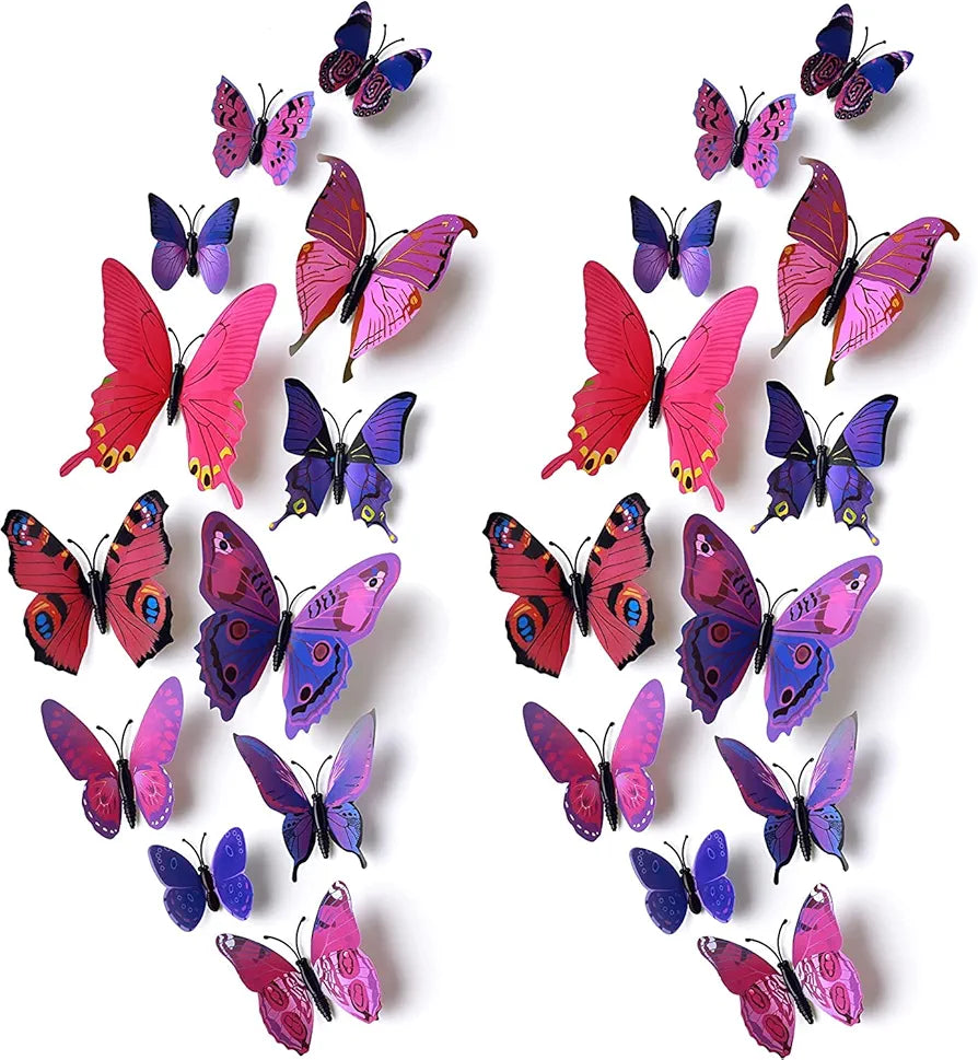 Jaamso Royals 3d Butterfly Stickers for Wall Decoration Items Purple