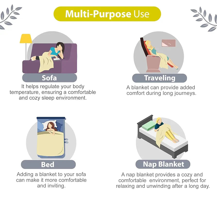 Divine Casa Glace Cotton 120 GSM Reversible Lightweight Malmal Printed Double Bed AC Dohar Blanket TC - 120 Colour Grey and Yellow