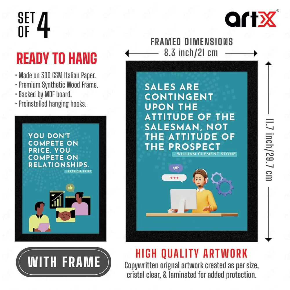 ArtX Paper Business Sales & Marketing Motivational Quotes AXF00196-MOT Framed Posters Set of 4