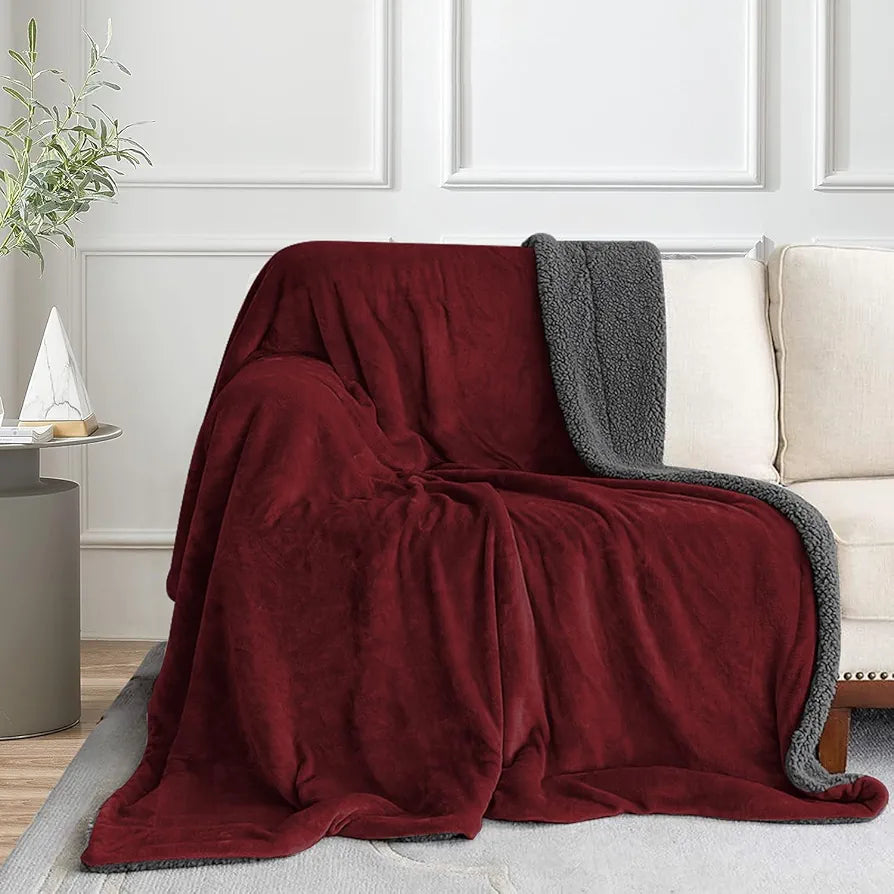 Cloth Fusion Fleece Sherpa Blanket for Winter Single Bed Soft Quilt Blanket Maroon Colour