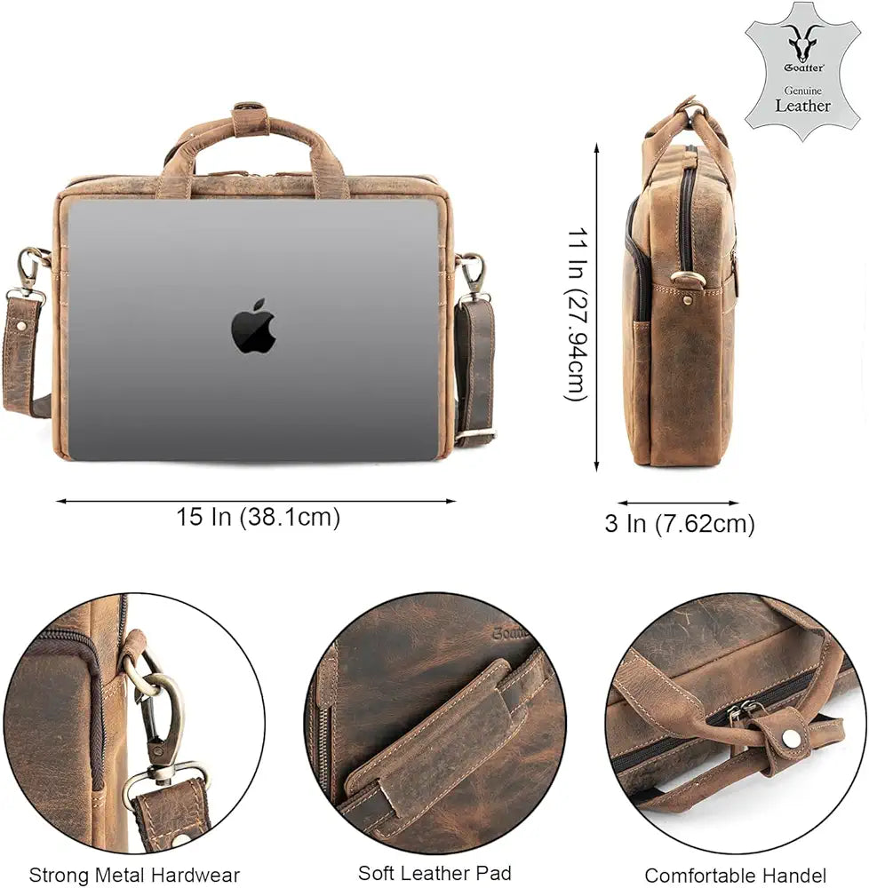 Goatter Genuine Leather Multi Pockets Office Laptop Messenger Bag For Men